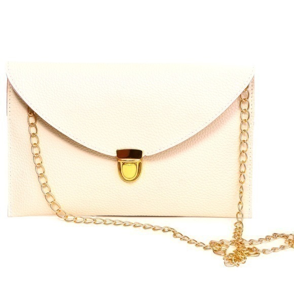 monogram Handbags - NWOT clutch crossbody bag purse chain strap monogrammed DDM embroidery in cream